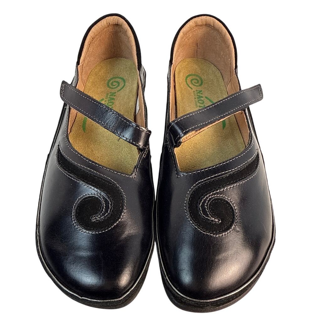 Naot Matai Mary Jane Shoe Women's US6M EU37 Black Madras Leather Suede Swirl